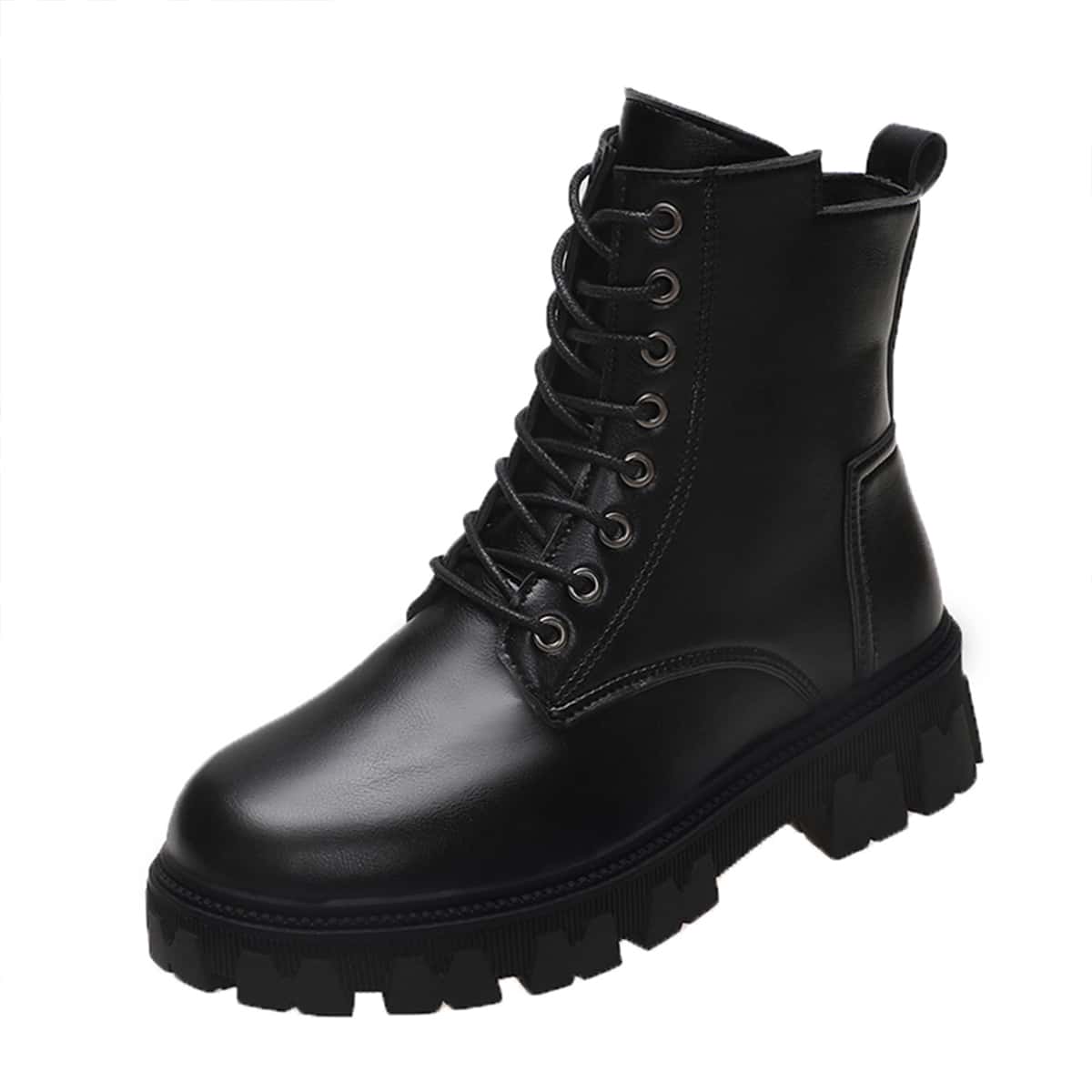 

Lace-up Front Side Zipper Boots, Black