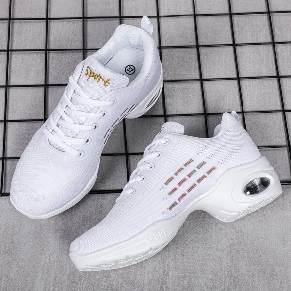

Letter Embroidery Lace-up Front Knit Sneakers, White