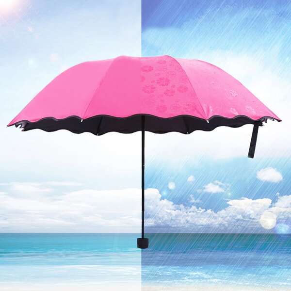 

1pc Flower Pattern Umbrella, Hot pink