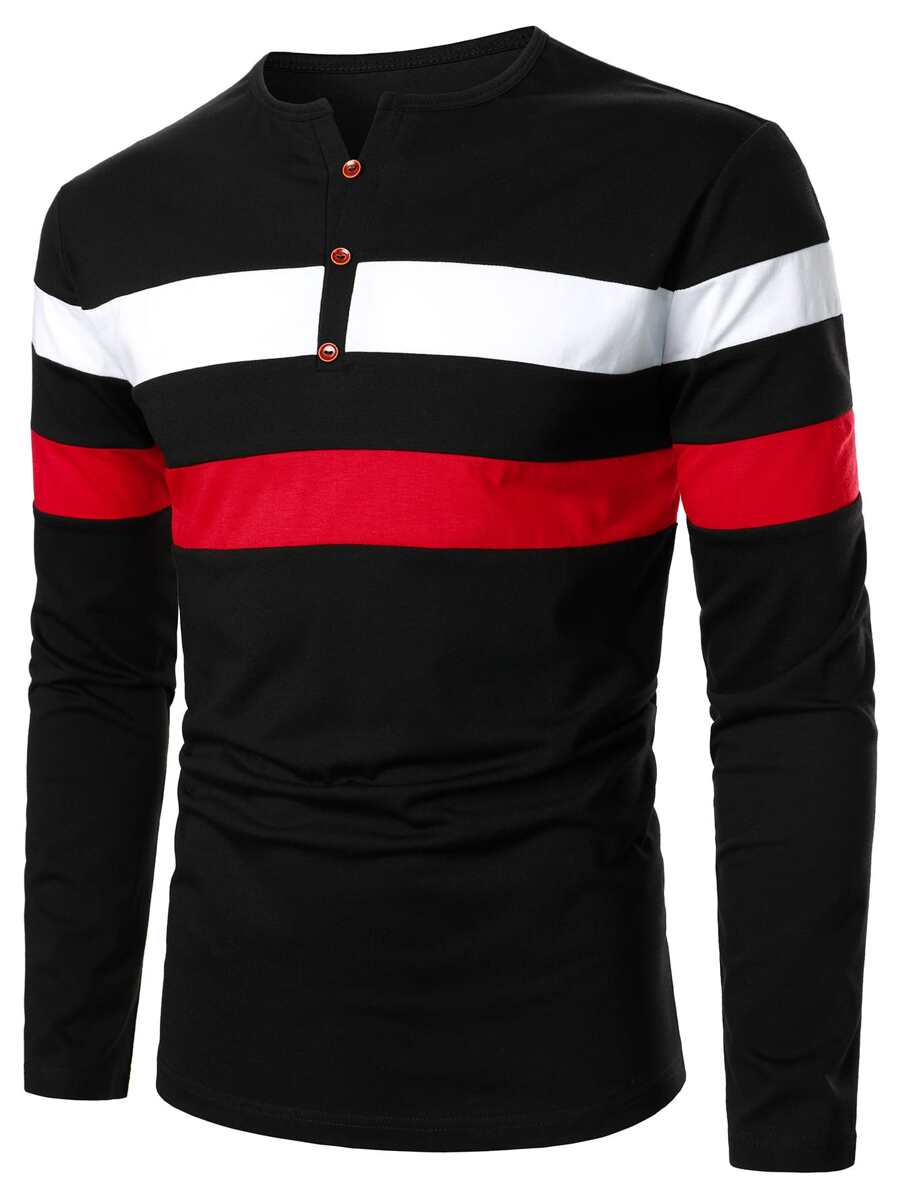 Manfinity Homme Hombres Camiseta de color combinado de cuello notch - Multicolor - Ver 1