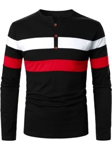 Manfinity Homme Hombres Camiseta de color combinado de cuello notch - Multicolor - Ver 3