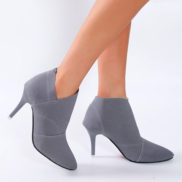 

Minimalist Slip-On Point Toe Stiletto Heeled Boots, Grey