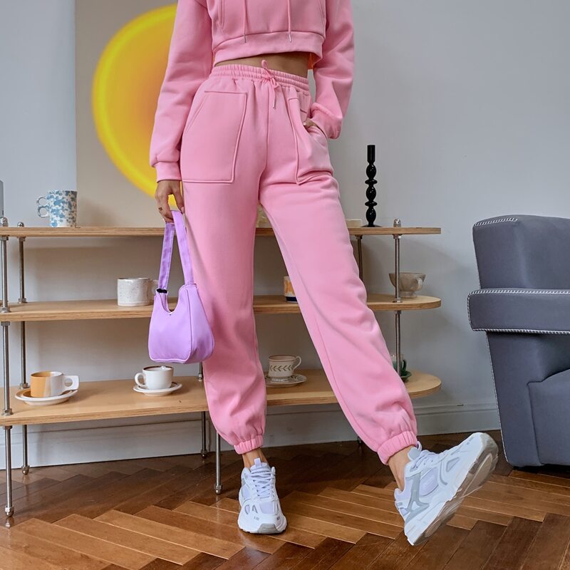 

Drawstring Pocket Patched Joggers, Pink