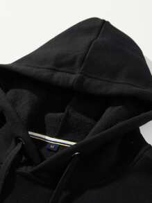 Manfinity Men Wings & Slogan Graphic Drawstring Thermal Lined Hoodie - Black - View 5