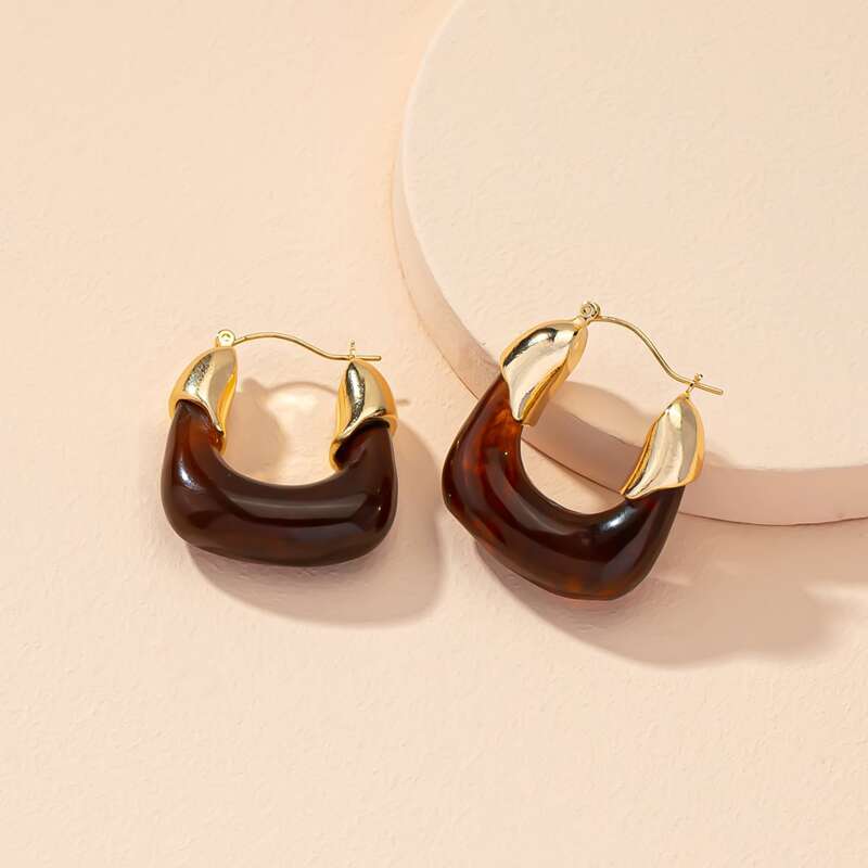 

Resin Hoop Earrings, Brown