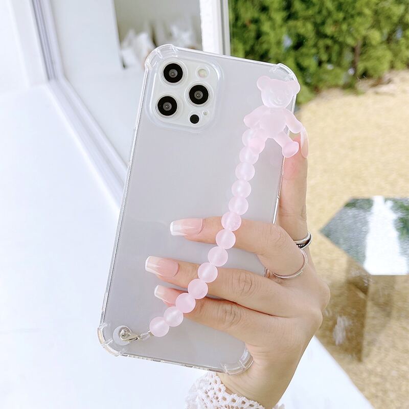 

Clear Phone Case With Faux Pearl Beaded Hand Strap, Pink