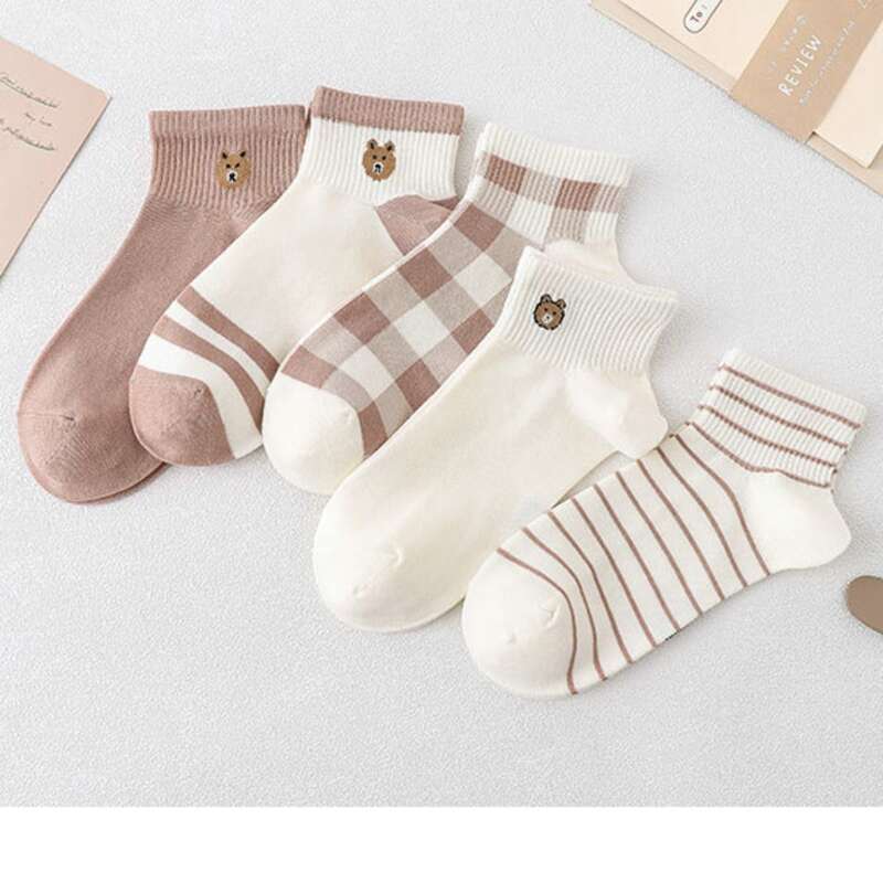

5pairs Bear Print Crew Socks, Multicolor