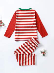 Niñas 1 pieza Navidad & con estampado de rayas Top para dormir & 1 pieza Pantalones de dormir - Rojo y blanco - Ver 2