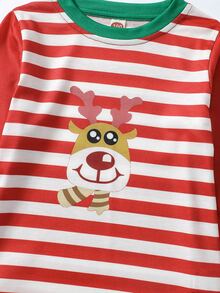 Niñas 1 pieza Navidad & con estampado de rayas Top para dormir & 1 pieza Pantalones de dormir - Rojo y blanco - Ver 3