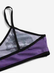 ROMWE Goth 骷髅頭圖案網紗無鋼圈內衣 - 紫羅蘭色 - 查看 6