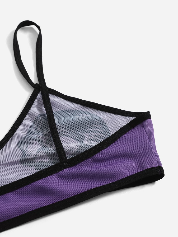 ROMWE Goth 骷髅頭圖案網紗無鋼圈內衣 - 紫羅蘭色 - 查看 6