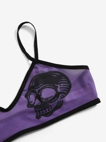 ROMWE Goth 骷髅頭圖案網紗無鋼圈內衣 - 紫羅蘭色 - 查看 3