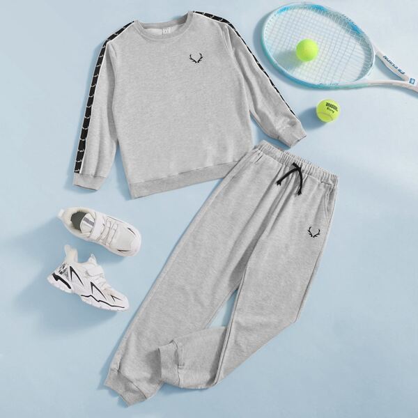 

Boys Antler Taped Pullover and Sweatpants Set, Light grey