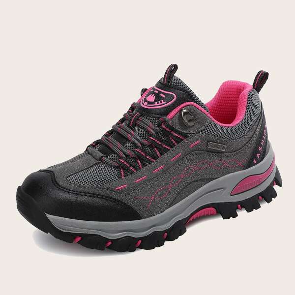 

Colorblock Lace-up Front Hiking Shoes, Grey