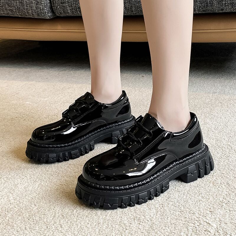 

Patent Leather Flatform Shoes, Black
