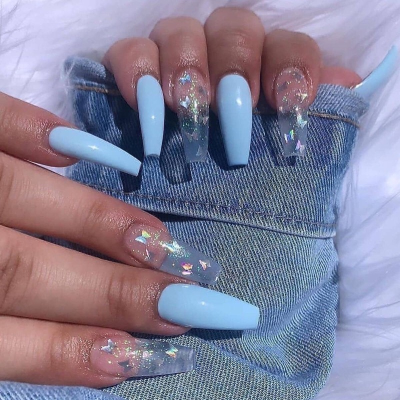 

24pcs Butterfly Pattern Fake Nail, Blue