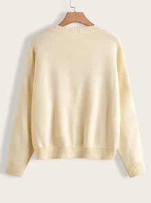 Flirla Plus Letter Pattern Drop Shoulder Jumper - Beige - View 2