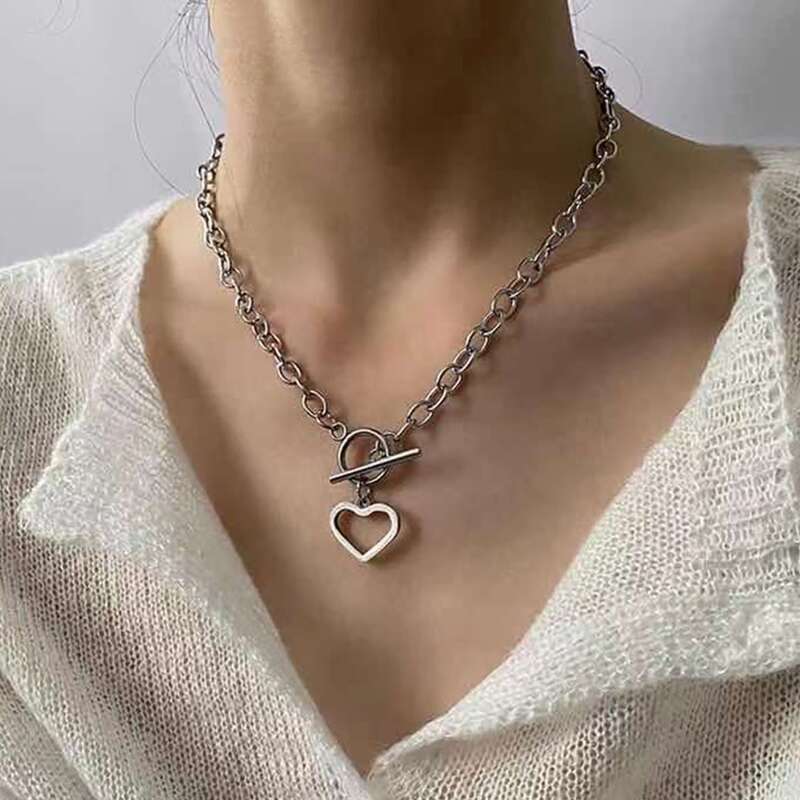

Heart Decor Chain Necklace, Silver