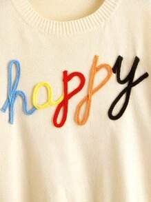 Flirla Plus Letter Pattern Drop Shoulder Jumper - Beige - View 4