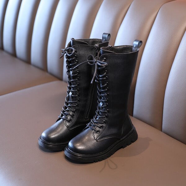 

Toddler Girls Side Zipper Combat Boots, Black
