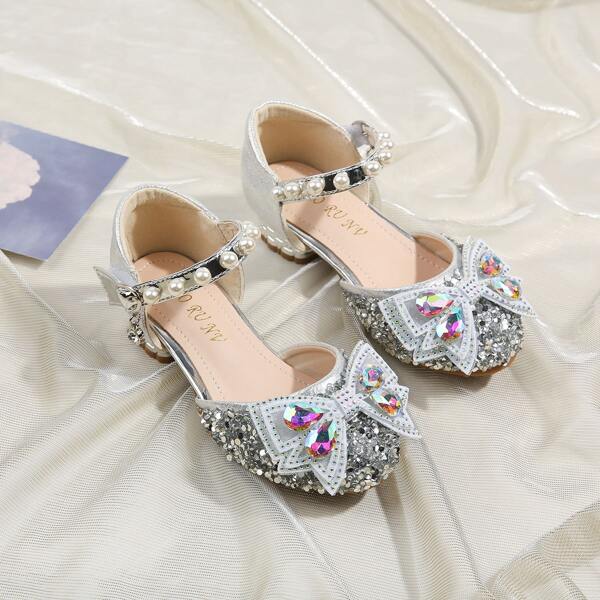 

Toddler Girls Metallic Glitter & Bow Decor Flats, Silver