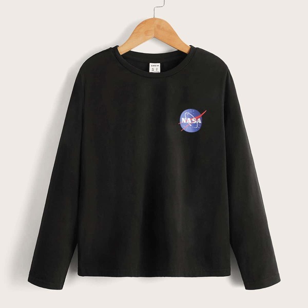 

Boys Letter Graphic Long Sleeve Tee, Black