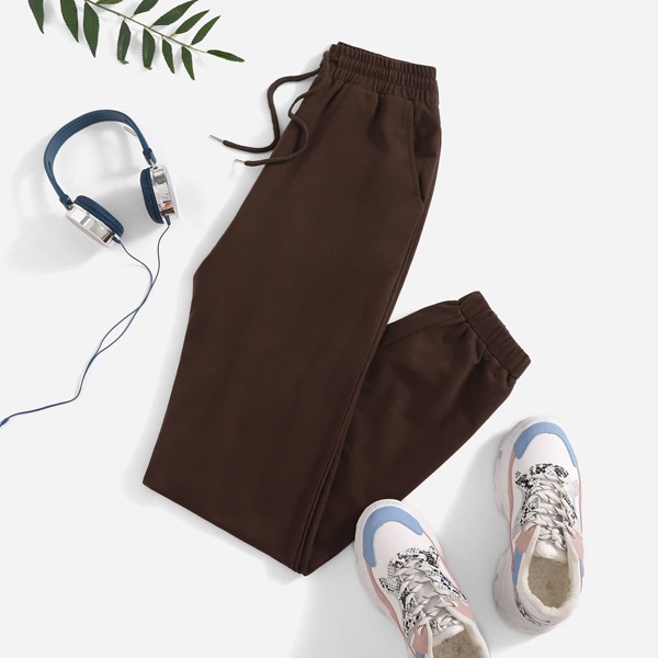 

Solid Drawstring Waist Sweatpants, Chocolate brown