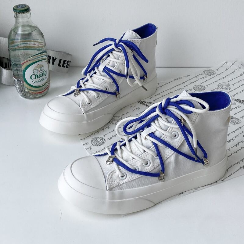 

Two Tone Lace Up Front Canvas Shoes, Blue