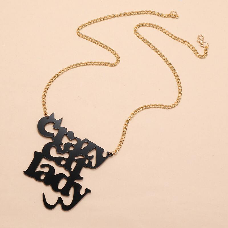 

Letter Design Chain Necklace, Black