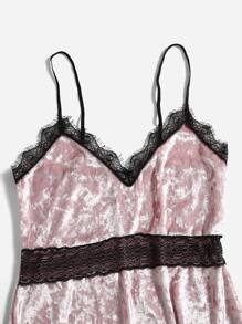 4 bộ lông mi tương phản ren thắt lưng nhung PJ Set / Bộ đồ ngủ - Màu Hồng baby - Xem 6