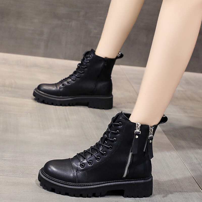 

Side Zipper Design Combat Boots, Black
