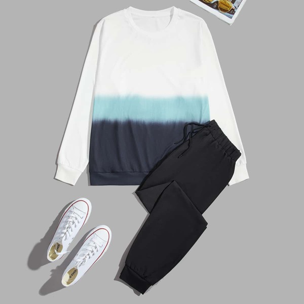 

Men Colorblock Sweatshirt With Drawstring Sweatpants, Multicolor