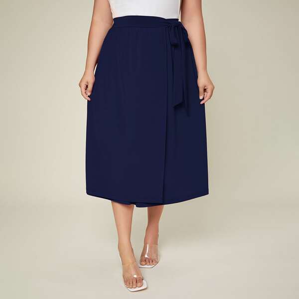 

Plus Solid Knot Side Skirt, Navy blue