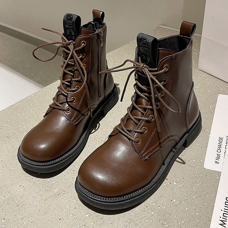

Side Zipper Combat Boots, Brown