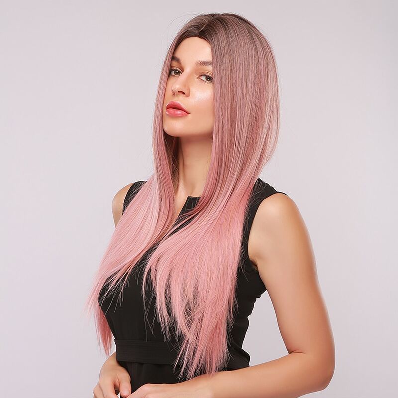 

Natural Long Straight Wig, Pink