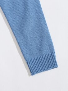 SHEIN Unity 蝴蝶樣式落肩袖套頭毛衣 - 藍色 - 查看 5