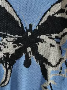 SHEIN Unity 蝴蝶樣式落肩袖套頭毛衣 - 藍色 - 查看 6