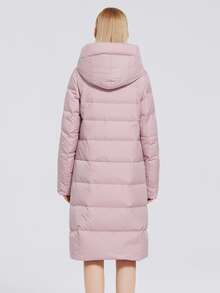 Zipper Front Drawstring Detail Padded Coat - Dusty Pink - View 2