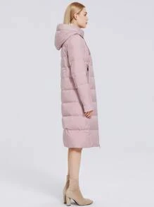 Zipper Front Drawstring Detail Padded Coat - Dusty Pink - View 3