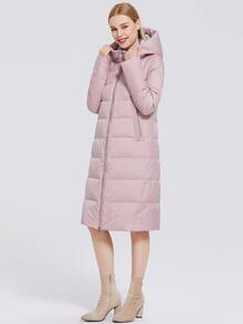 Zipper Front Drawstring Detail Padded Coat - Dusty Pink - View 4