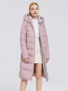 Zipper Front Drawstring Detail Padded Coat - Dusty Pink - View 5