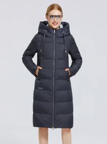MIEGOFCE Zipper Front Drawstring Detail Padded Coat - Dark Grey - View 1