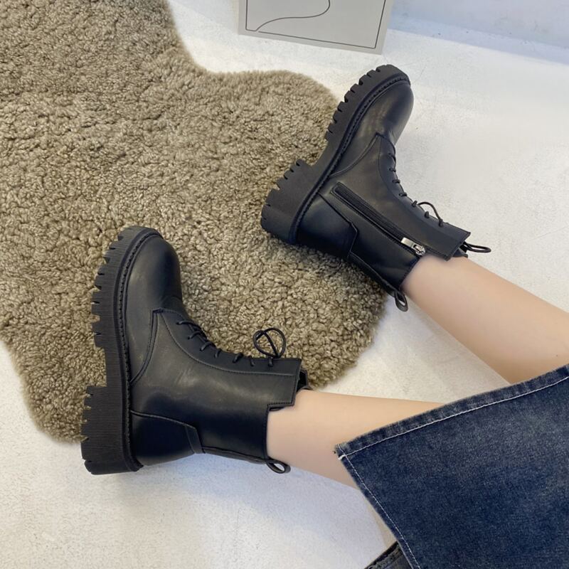 

Side Zipper Combat Boots, Black