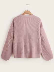 Calvaya 大码女式纯色 V 领单排扣长袖休闲通勤百搭开衫，秋冬 - 粉色 - 查看 2