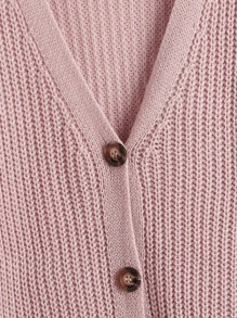 Calvaya 大码女式纯色 V 领单排扣长袖休闲通勤百搭开衫，秋冬 - 粉色 - 查看 4