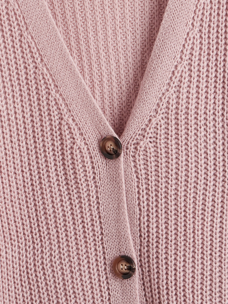 Calvaya Plus Size Women's Solid Color V-Neck Single-Breasted Long Sleeve Casual Commuter Versatile Cardigan Sweater, Autumn/Winter Fall - Pink - View 4