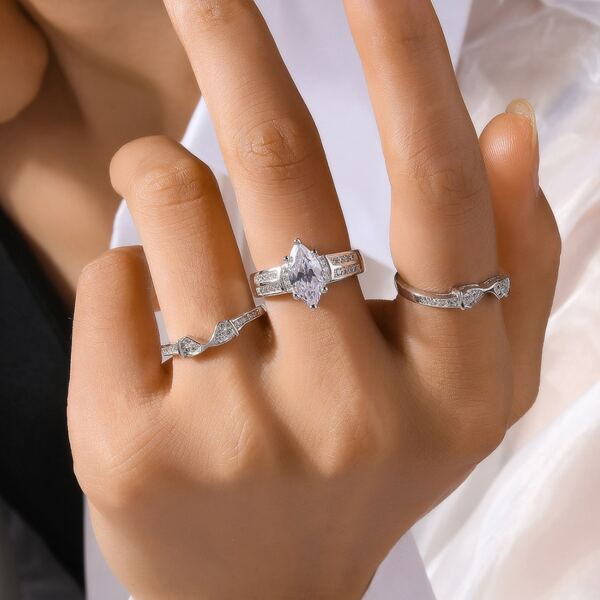

3pcs Zircon Decor Ring, Silver