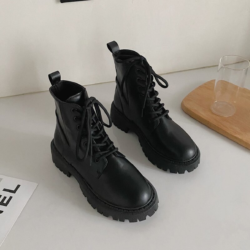 

Lace-up Front Combat Boots, Black