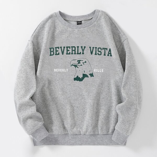 

Plus Eagle And Letter Graphic Thermal Lined Sweatshirt, Grey