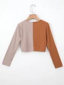 Girls Two Tone Ribbed Knit Tee - Multicolor - View 2